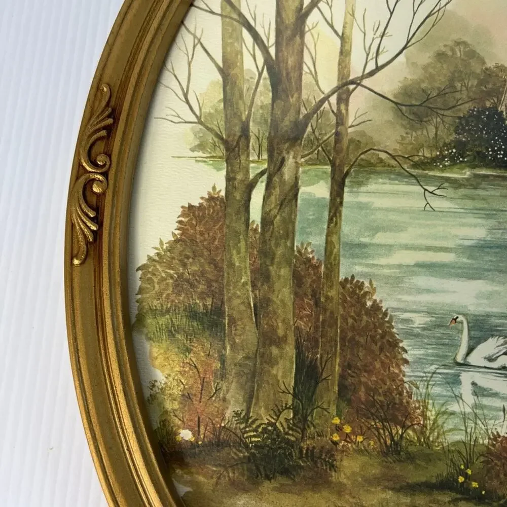 Vintage Print Plastic Baroque Frame Landscape Art English Countryside Regency